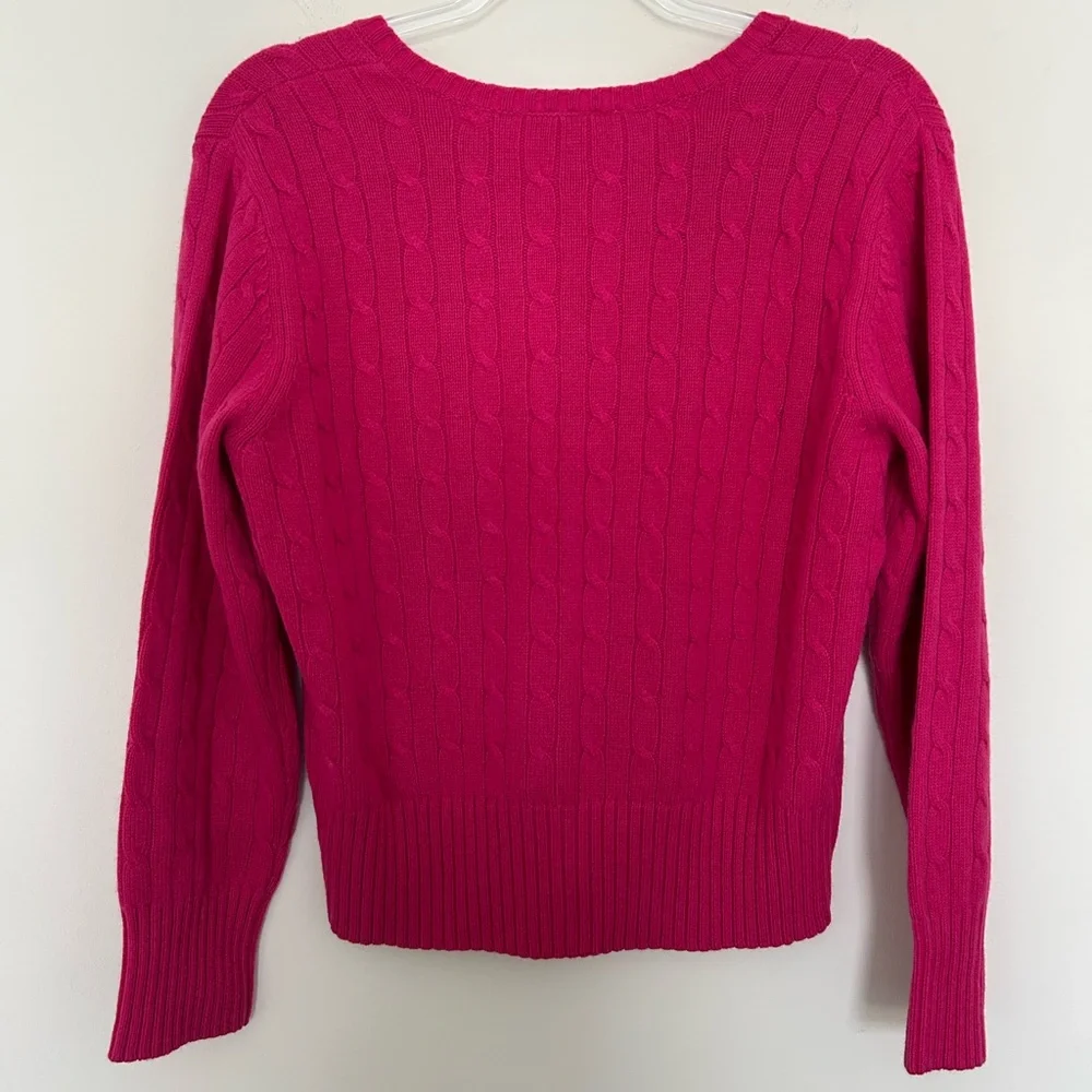 VTG Talbots Petites Cotton Cashmere Pink Cable Knit Cardigan Sweater Size Medium